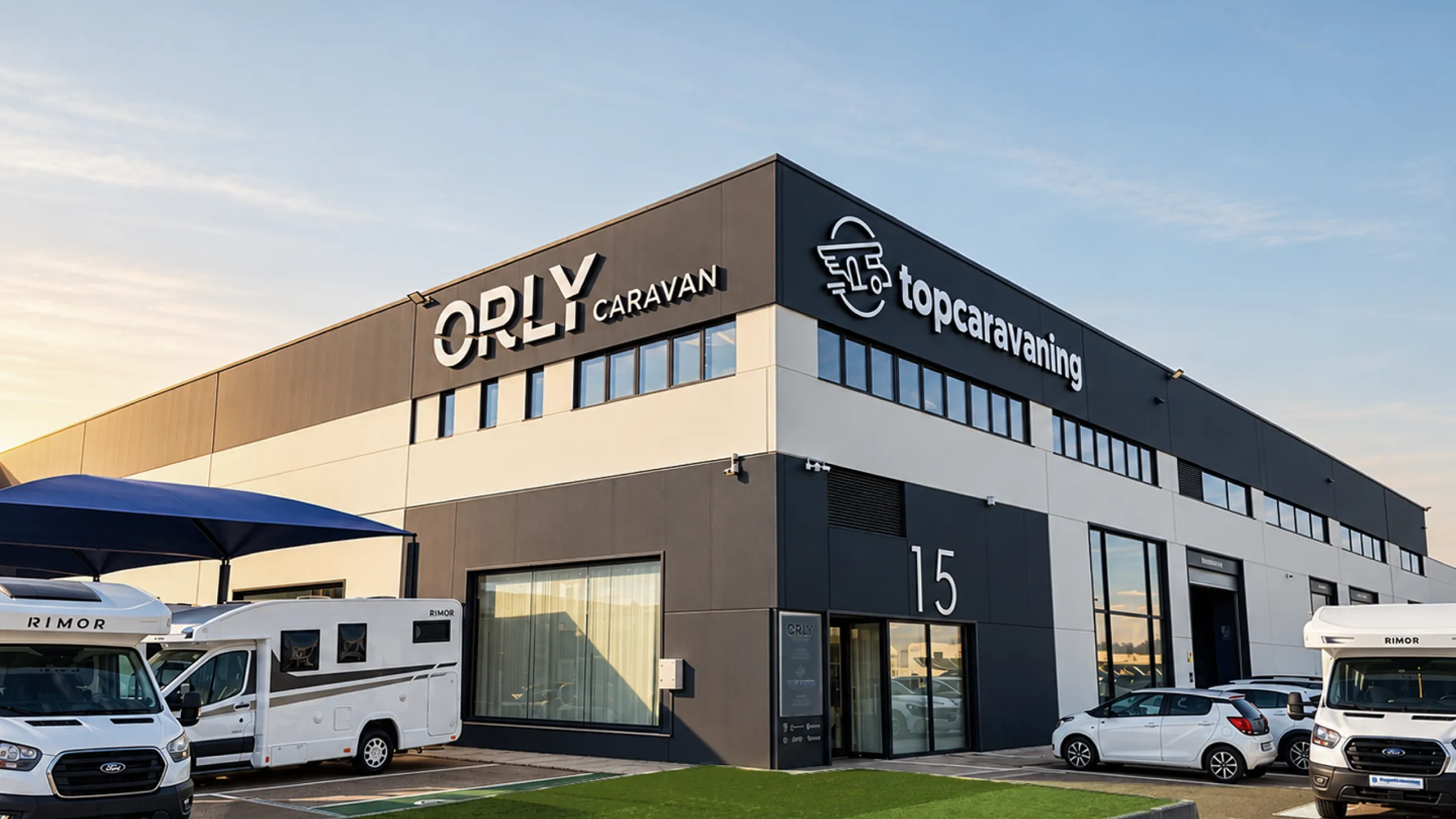 Instalaciones de Orly Caravan con autocaravanas en la entrada