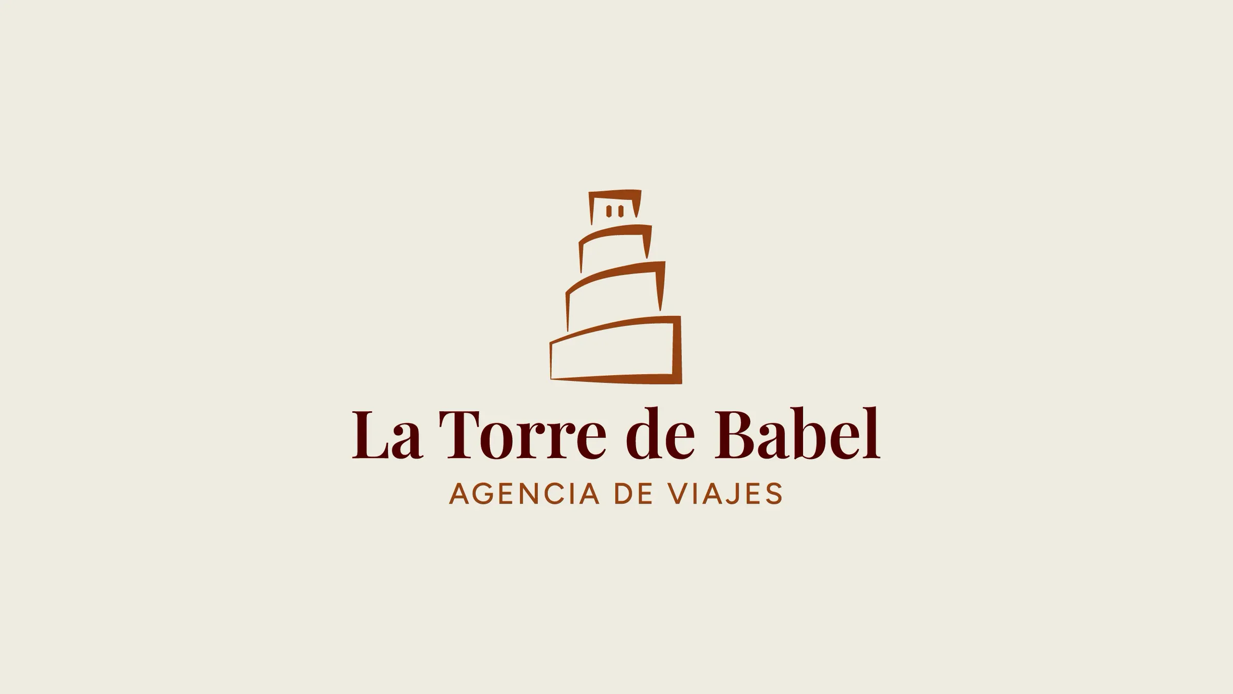 Logotipo renovado de La Torre de Babel, agencia de viajes, con su torre escalonada en tonos tierra